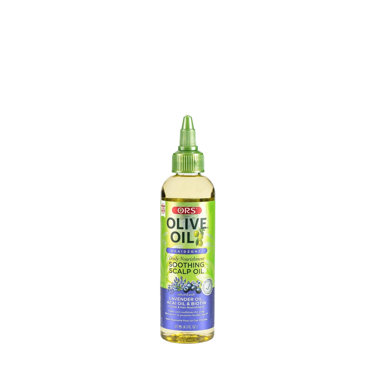 Bottle of ORS Olive Oil Soothing Scalp Oil on a white background