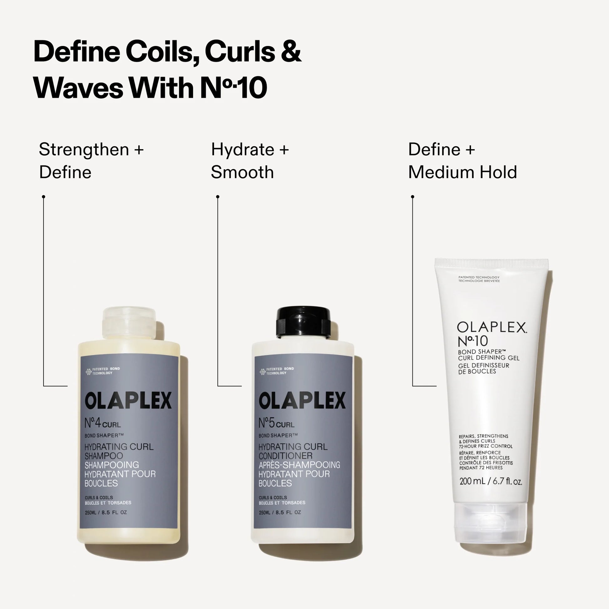 Olaplex hair care products with text on a white background