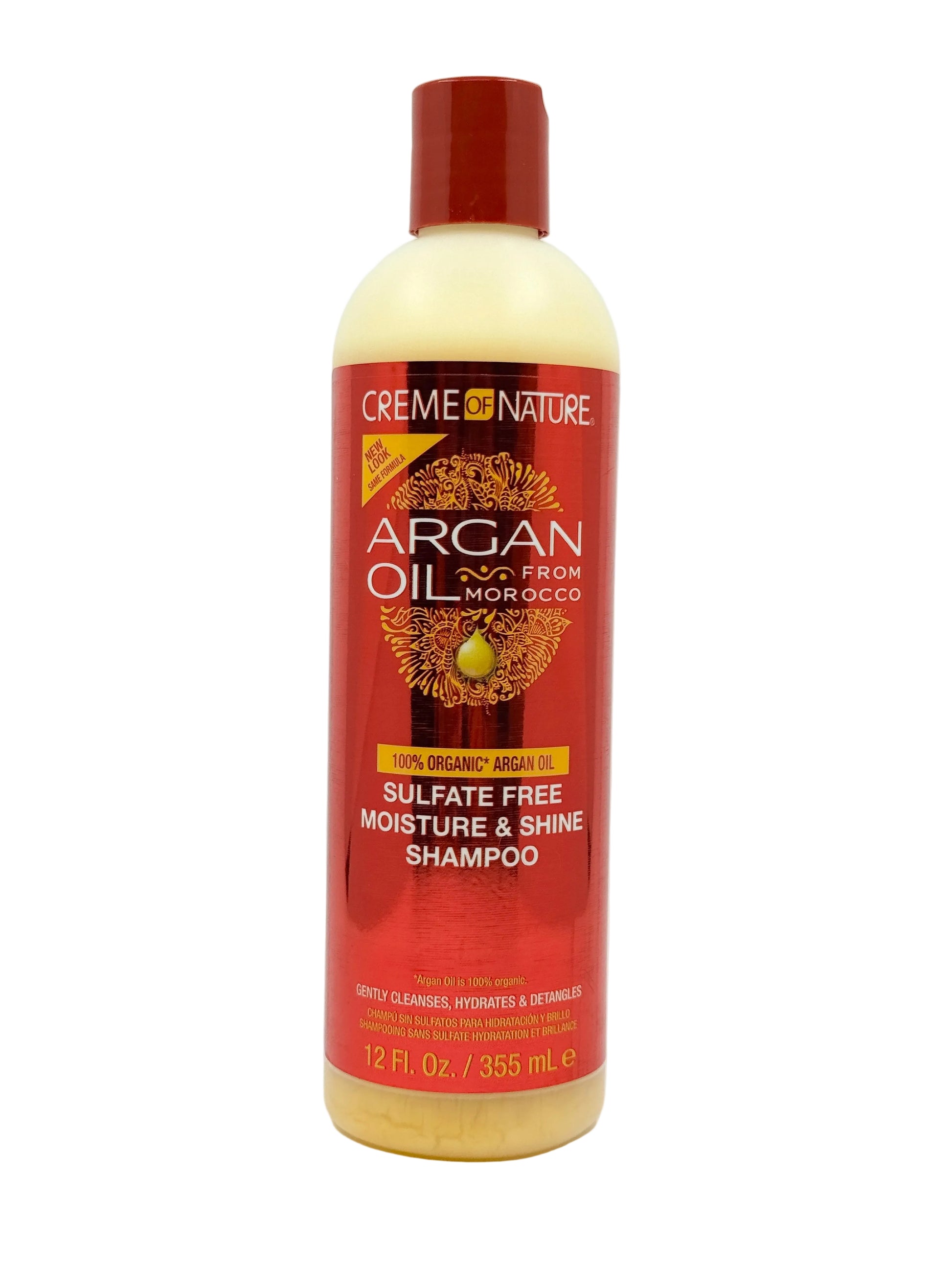 Creme of Nature Argan Oil shampoo bottle on a white background