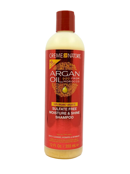 Creme of Nature Argan Oil shampoo bottle on a white background
