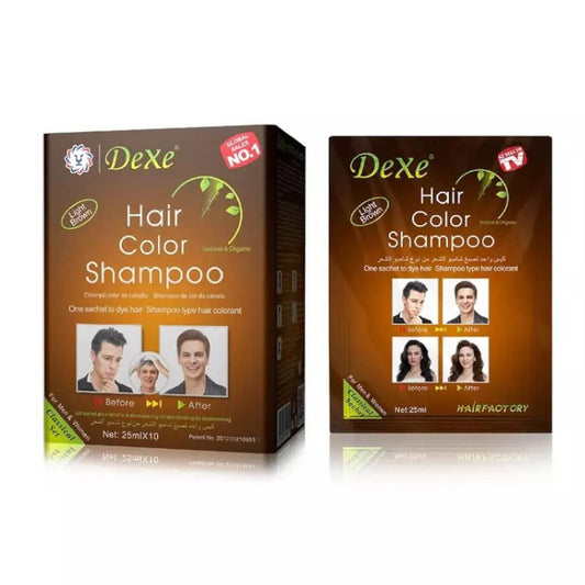 Two boxes of Dexe Hair Color Shampoo on a white background