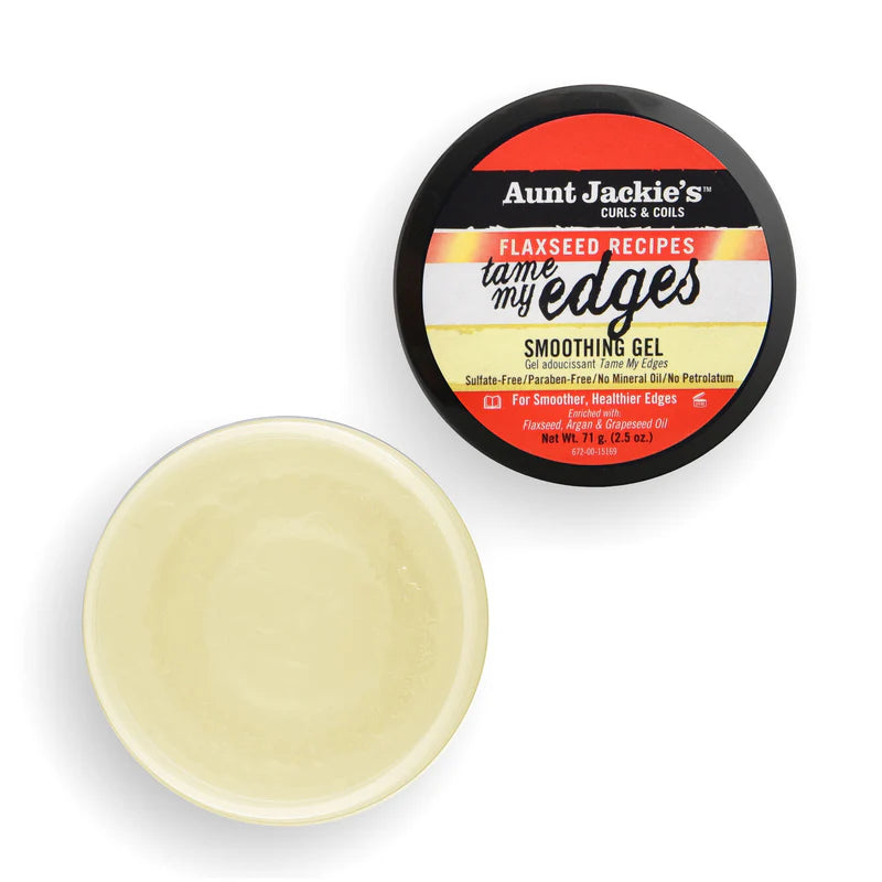Aunt Jackie's Smoothing Gel with open lid on a white background