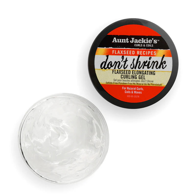 Aunt Jackie's Flaxseed Elongating Curling Gel with clear gel ball on a white background