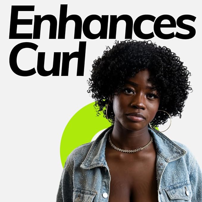 woman with curly hair white background with description enhances curl