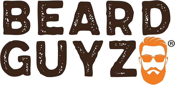 Beard Guyz logo featuring bold distressed brown letters spelling 'BEARD GUYZ' on a white background, with an orange stylized beard-and-sunglasses icon at the bottom right.