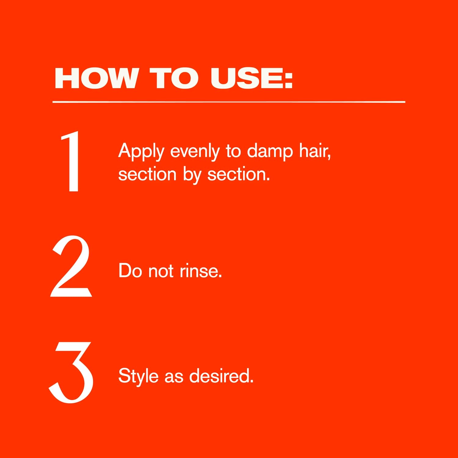 Instructions for using a hair product on an orange background