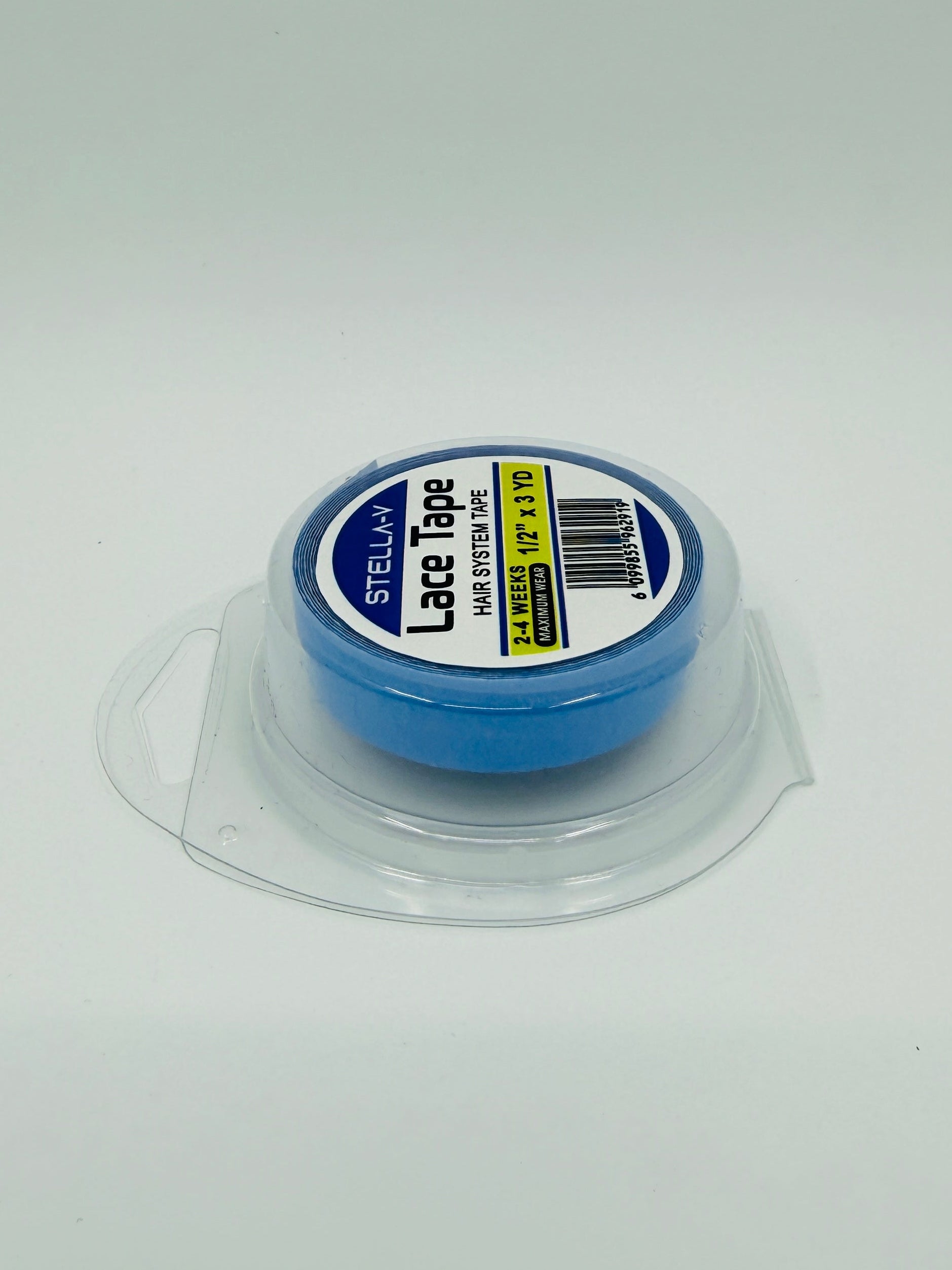 Blue tape roll with a label on a white background