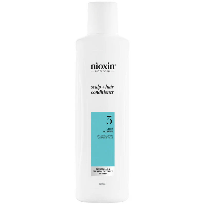 A 300ml white plastic bottle of Nioxin Scalp + Hair Conditioner, Level 3, on a solid white background.