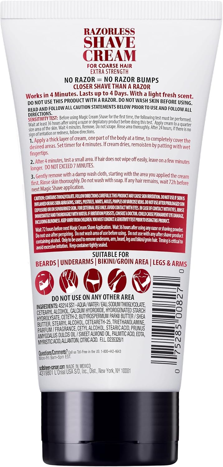 The back of a white tube of Razor Shave Cream, showing detailed product instructions, ingredients, and usage icons on a white background.