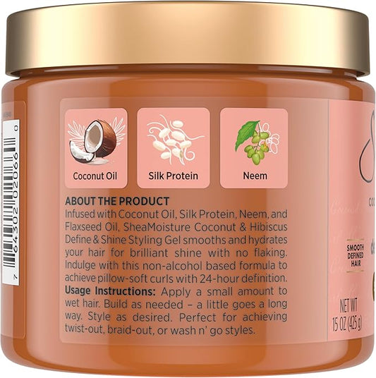 Close-up of the back of a brown hair smoothing jar with a gold lid, showing product ingredients and usage instructions on a peach-colored label.