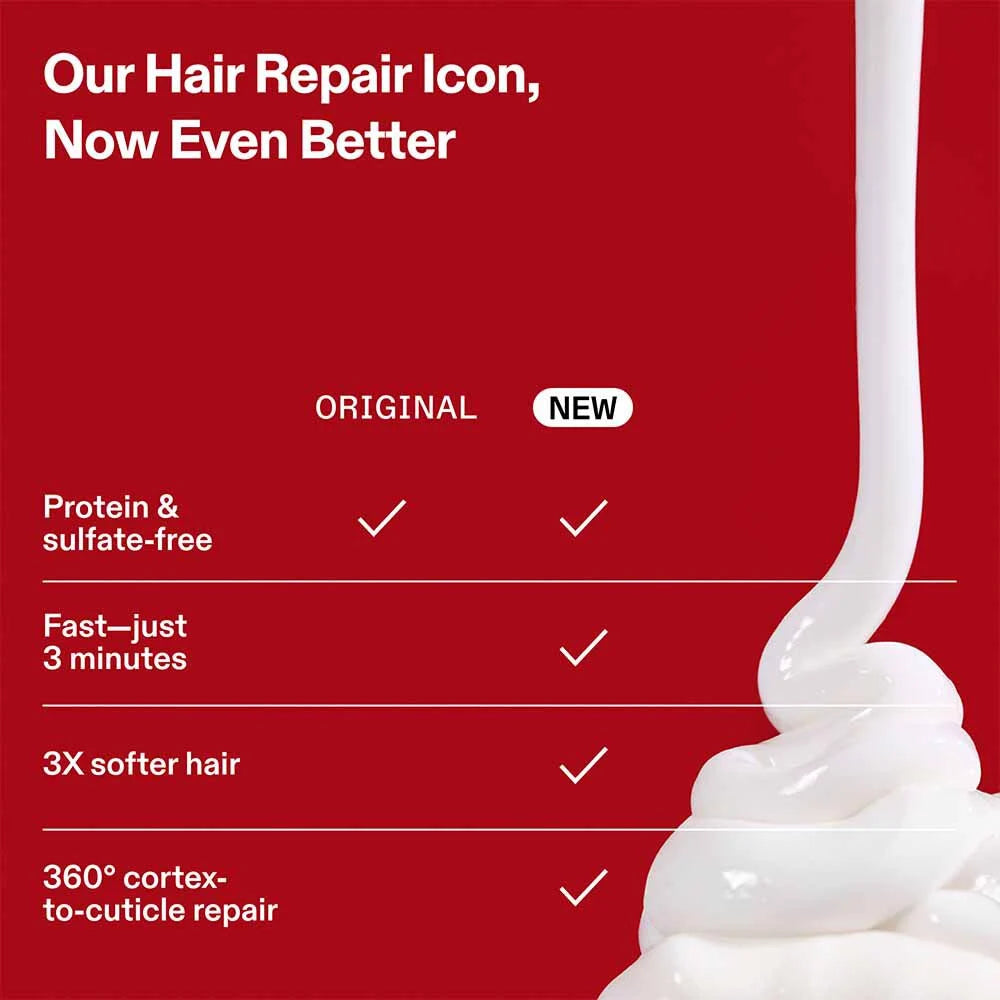 Product advertisement with text highlighting improvements on a red background