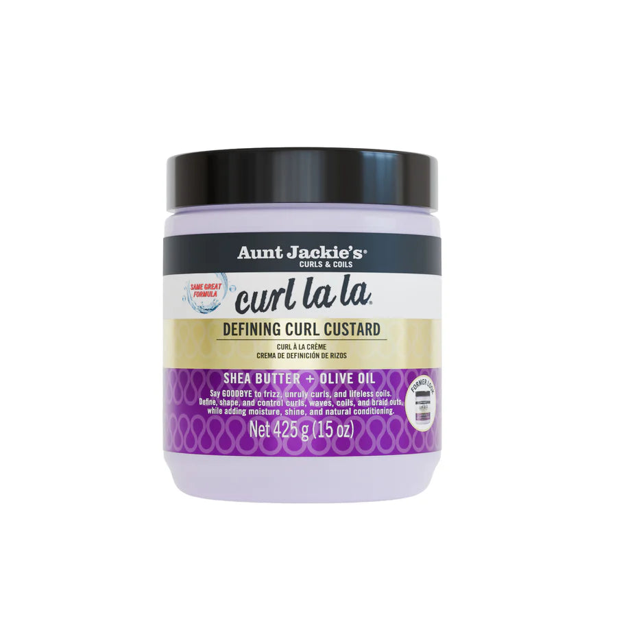 Jar of Aunt Jackie's Curl La La Defining Curl Custard on a white background