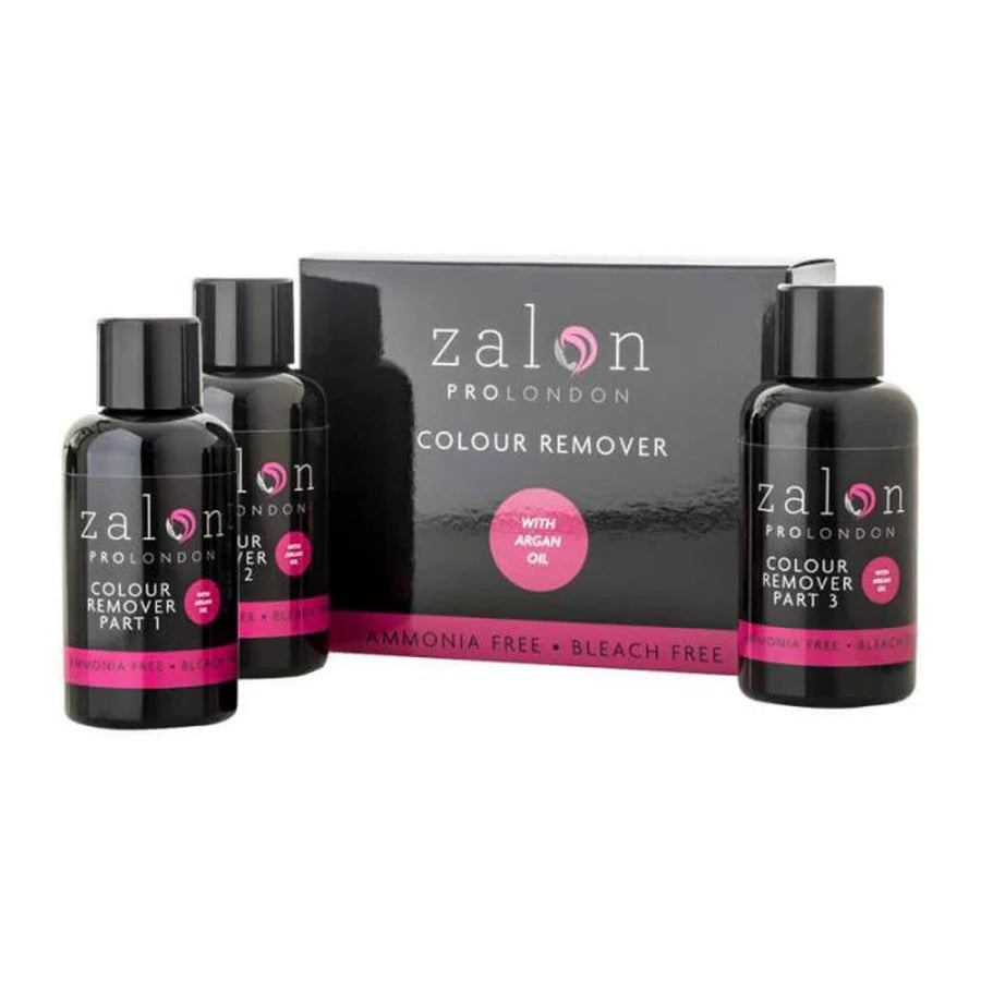 Zalon Pro London Colour Remover set with three bottles and a box on a white background