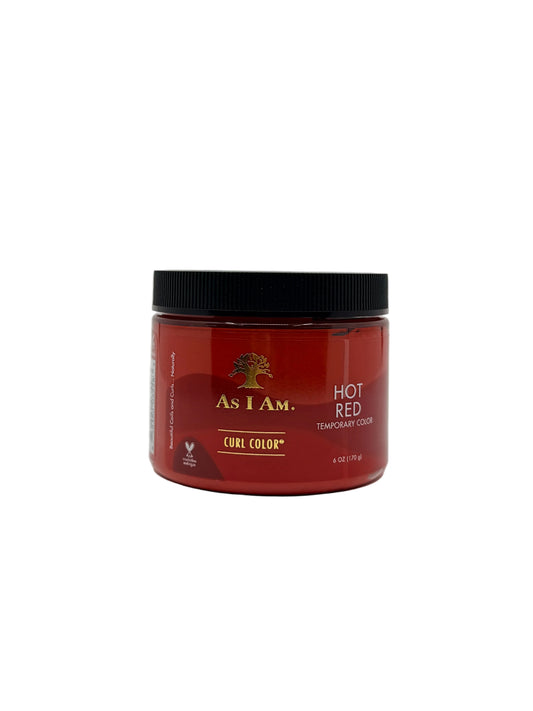 Jar of 'As I Am' Hot Red Curl Color on a white background