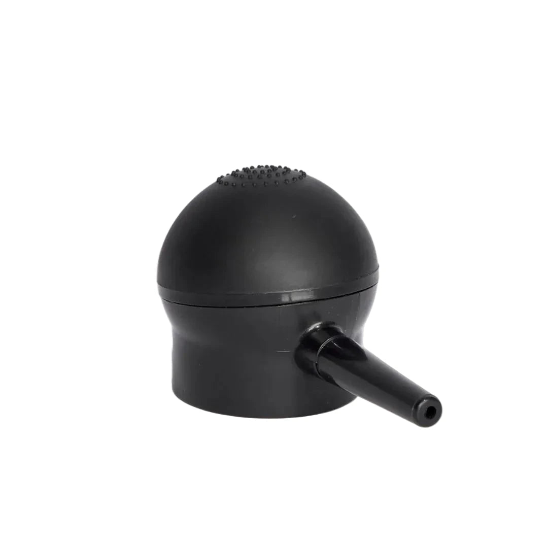 A matte black handheld shower head with a spherical head and a short spout, shown on a clean light gray background.