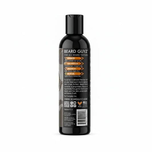 Black bottle of Beard Guyz product on a white background