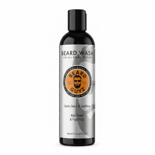 Beard wash bottle with label on a white background