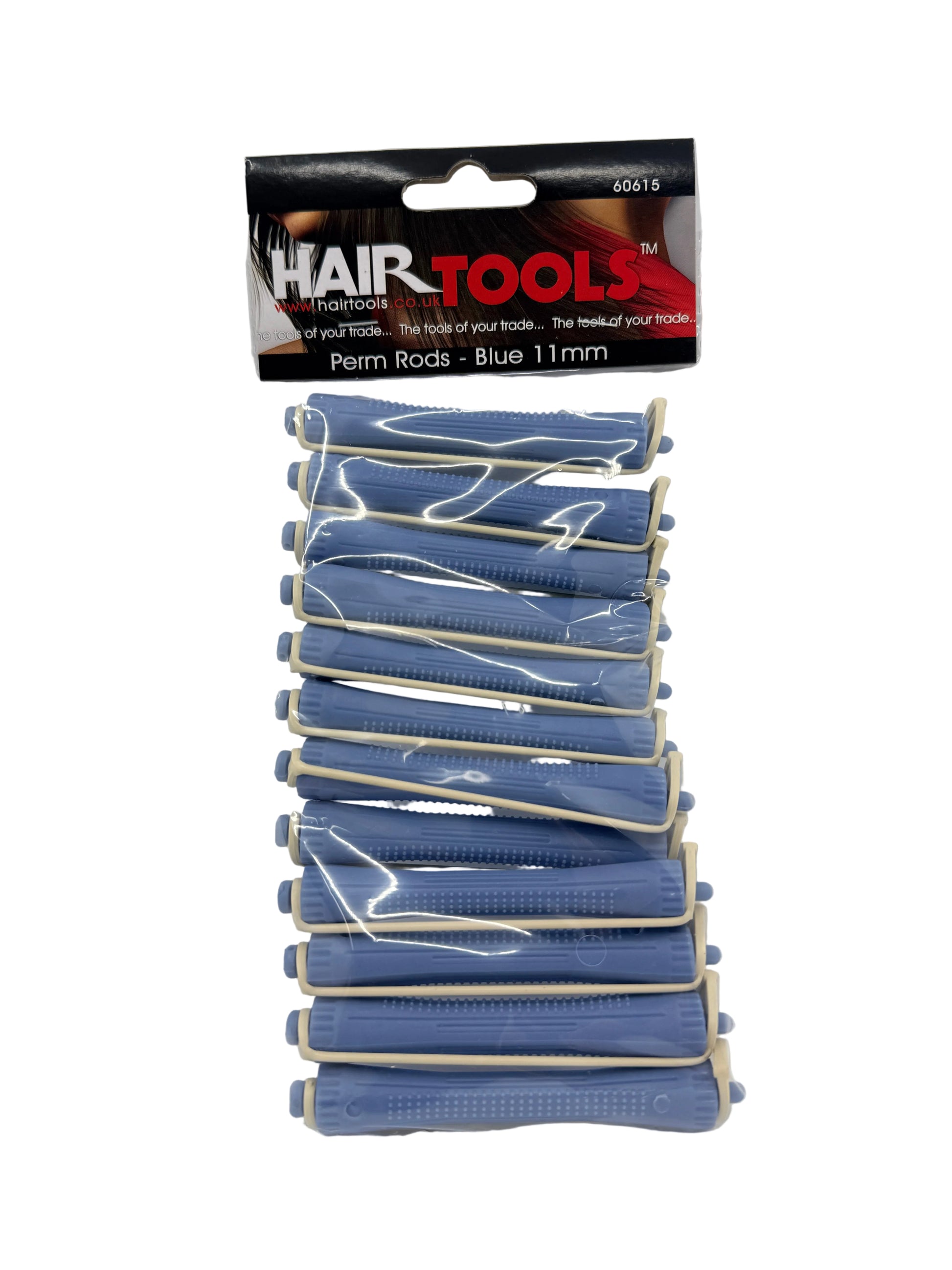 Packaged blue hair rollers with 'Hair Tools' branding on a white background