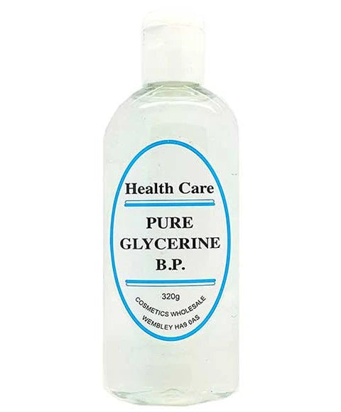 Bottle of Health Care Pure Glycerine B.P. on a white background