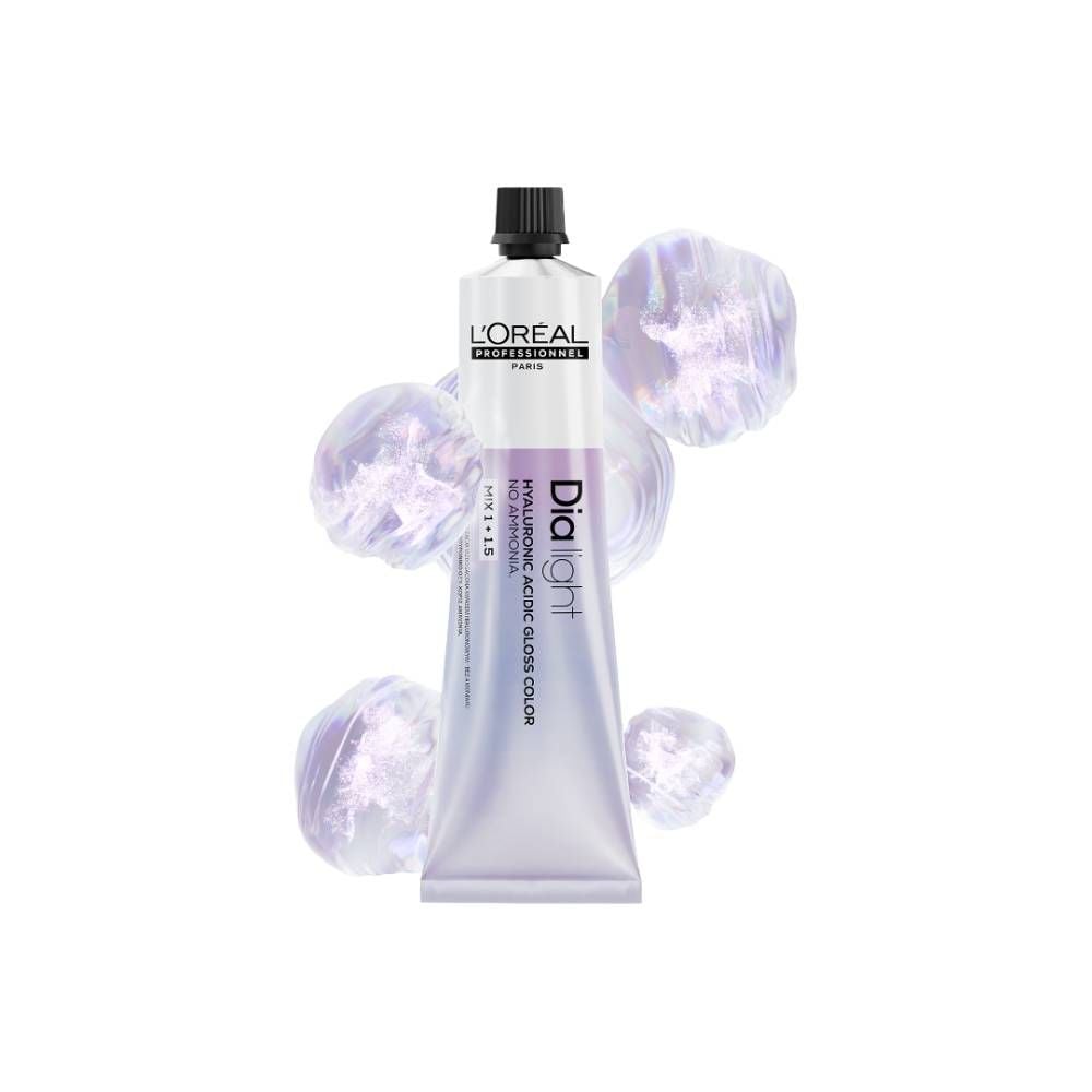 L'Oreal Dia Light hair color tube with purple gel on a white background