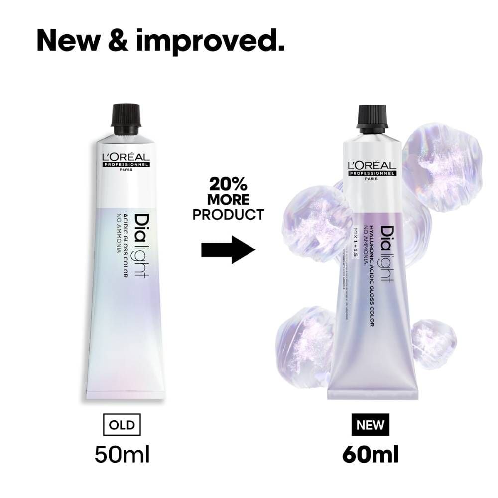 L'Oreal Dia Light hair color with old and new product comparison on a white background