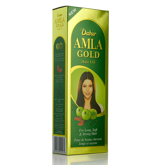 Dabur Amla Gold Hair Oil packaging on a white background