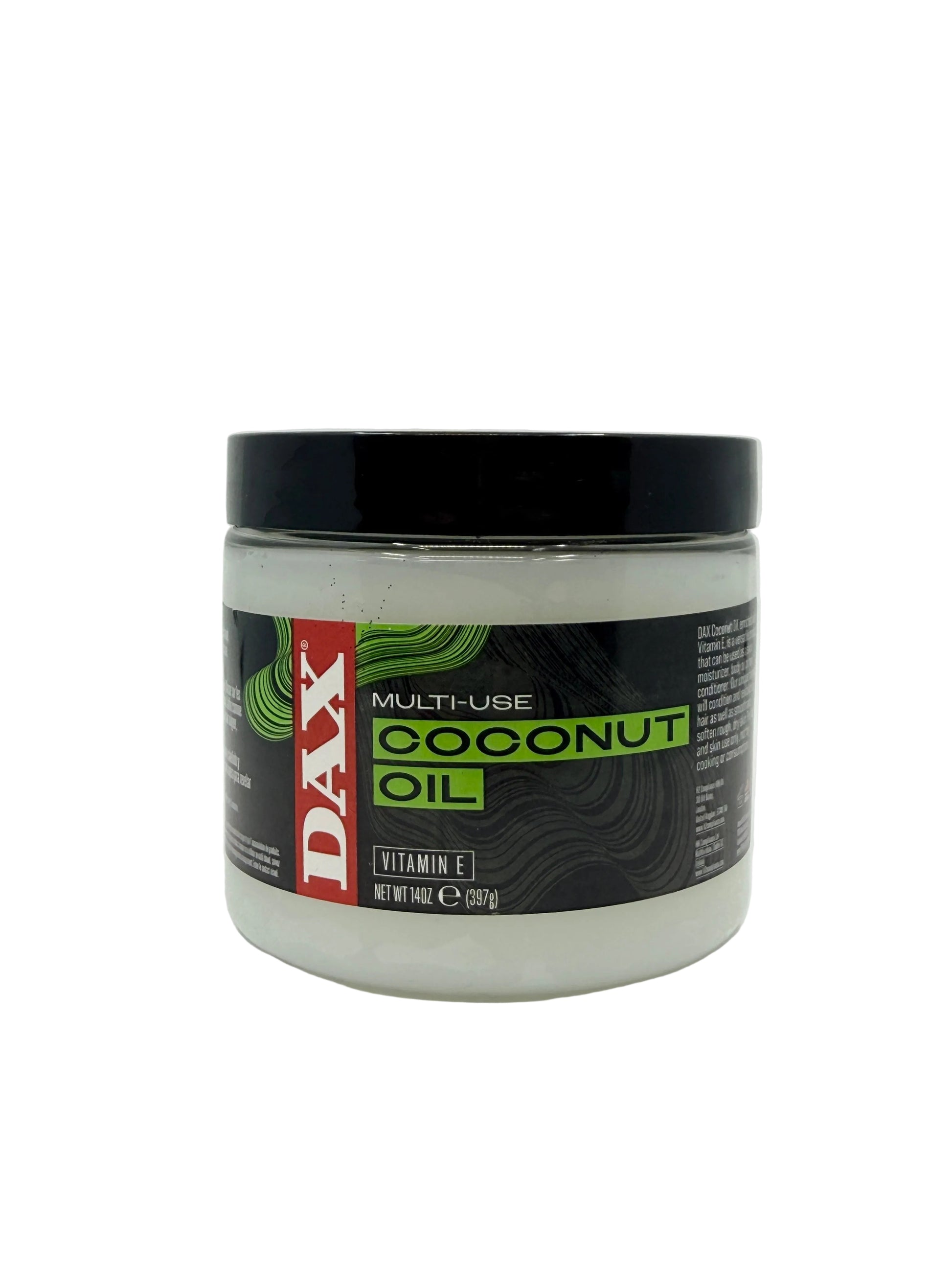Jar of Dax multi-use coconut oil on a white background