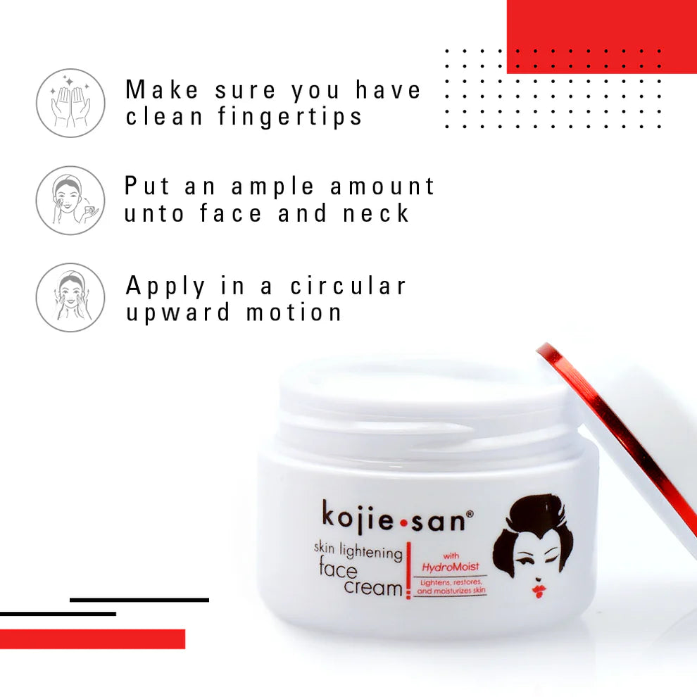 Kojiesan skin lightening face cream jar with usage instructions on a white background
