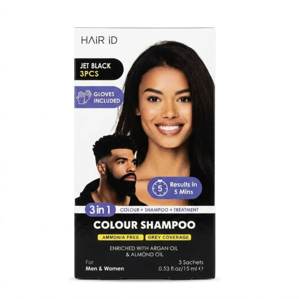 Box of Hair ID Colour Shampoo with a woman and man on the packaging