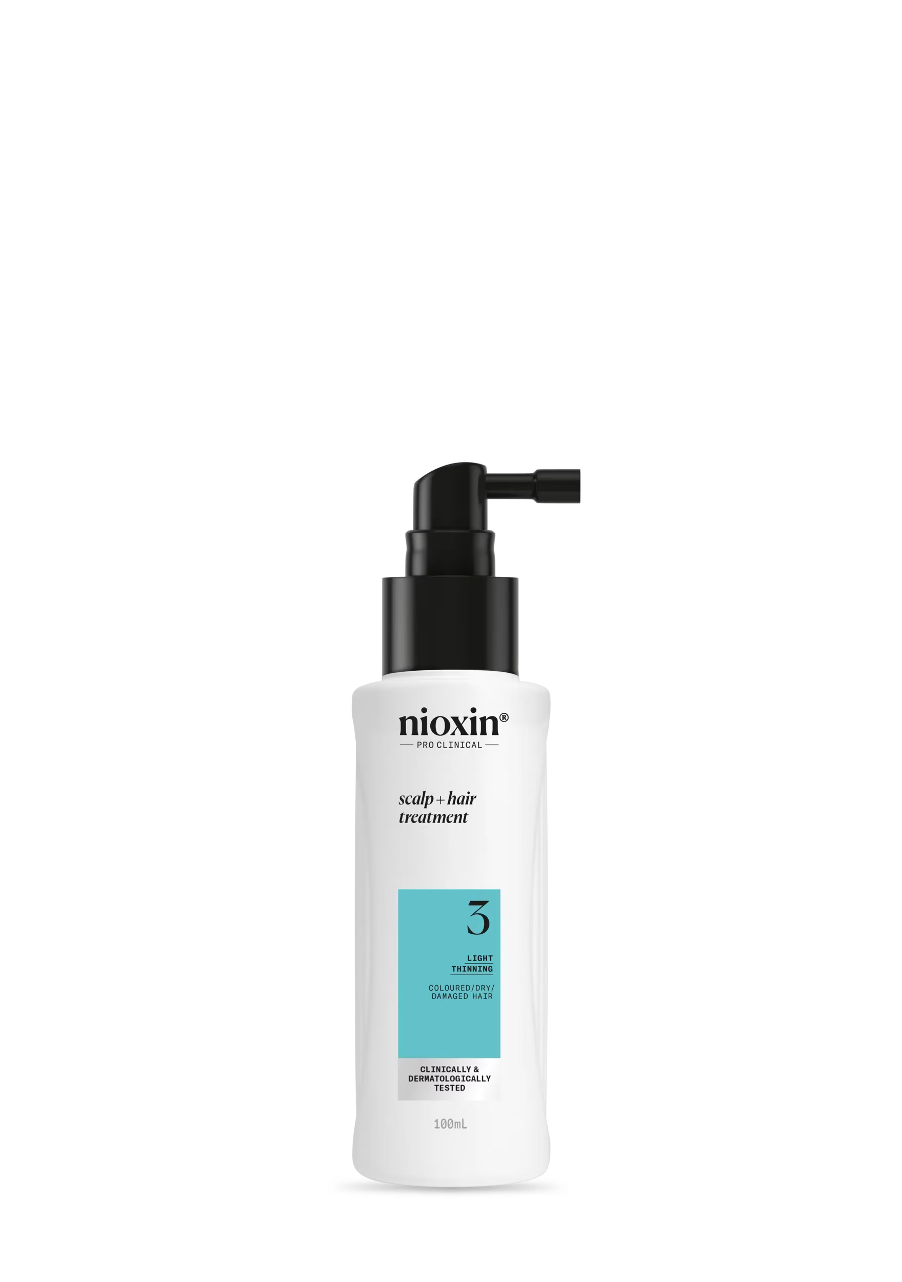 Nioxin scalp and hair treatment bottle on a white background