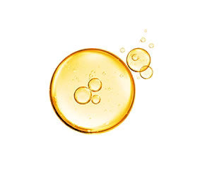 Yellow droplet with bubbles on a white background