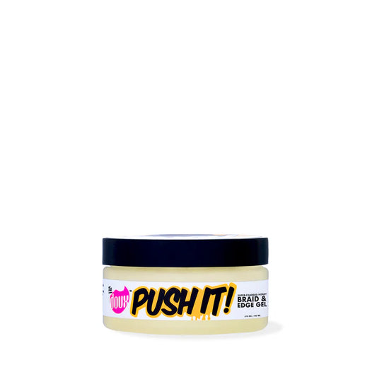 Jar of 'Push It!' braid and edge gel on a white background
