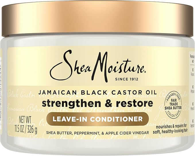 Shea Moisture Jamaican Black Castor Oil leave-in conditioner jar with gold lid