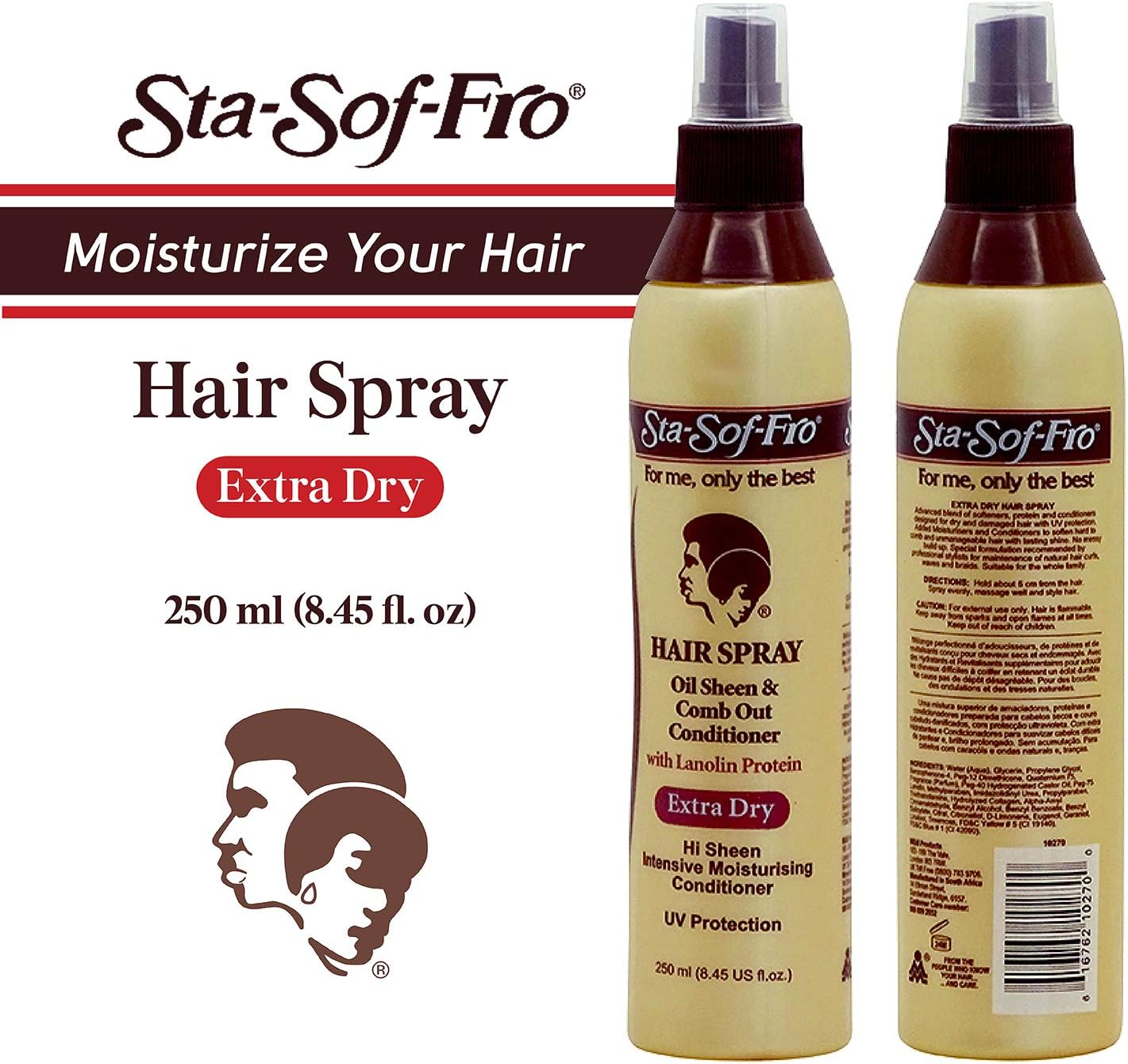 Charlies hair & beauty - Sta-Sof-Fro Hair Spray Oil Sheen and Comb Out Conditioner - Extra dry 250ml