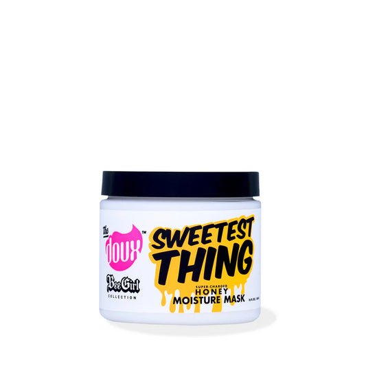 Jar of 'Sweetest Thing' honey moisture mask with black lid on a white background