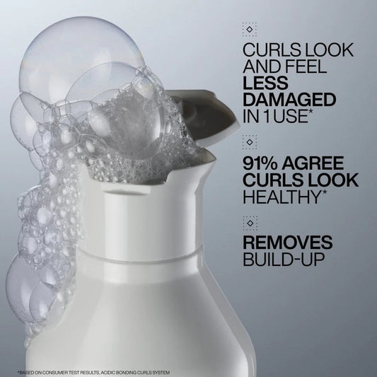 White hair care product with text on a gray background