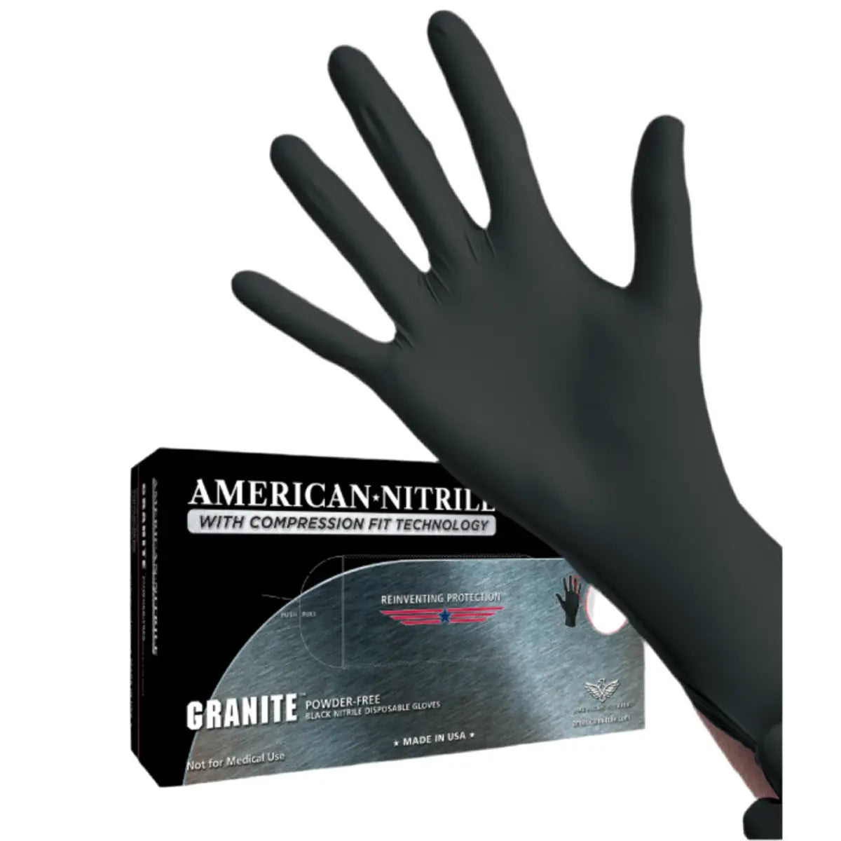American Nitrile - Disposable Black Powder Free Gloves Large Box Of 100