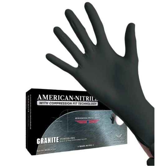 American Nitrile - Disposable Black Powder Free Gloves Large Box Of 100