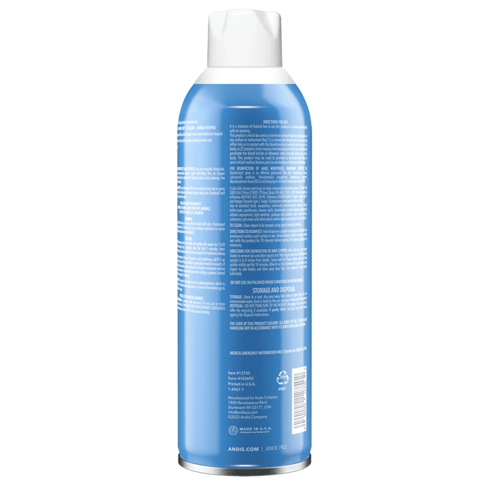 The back of a blue aerosol can with a white cap, showing detailed product instructions and text in white, on a solid white background.