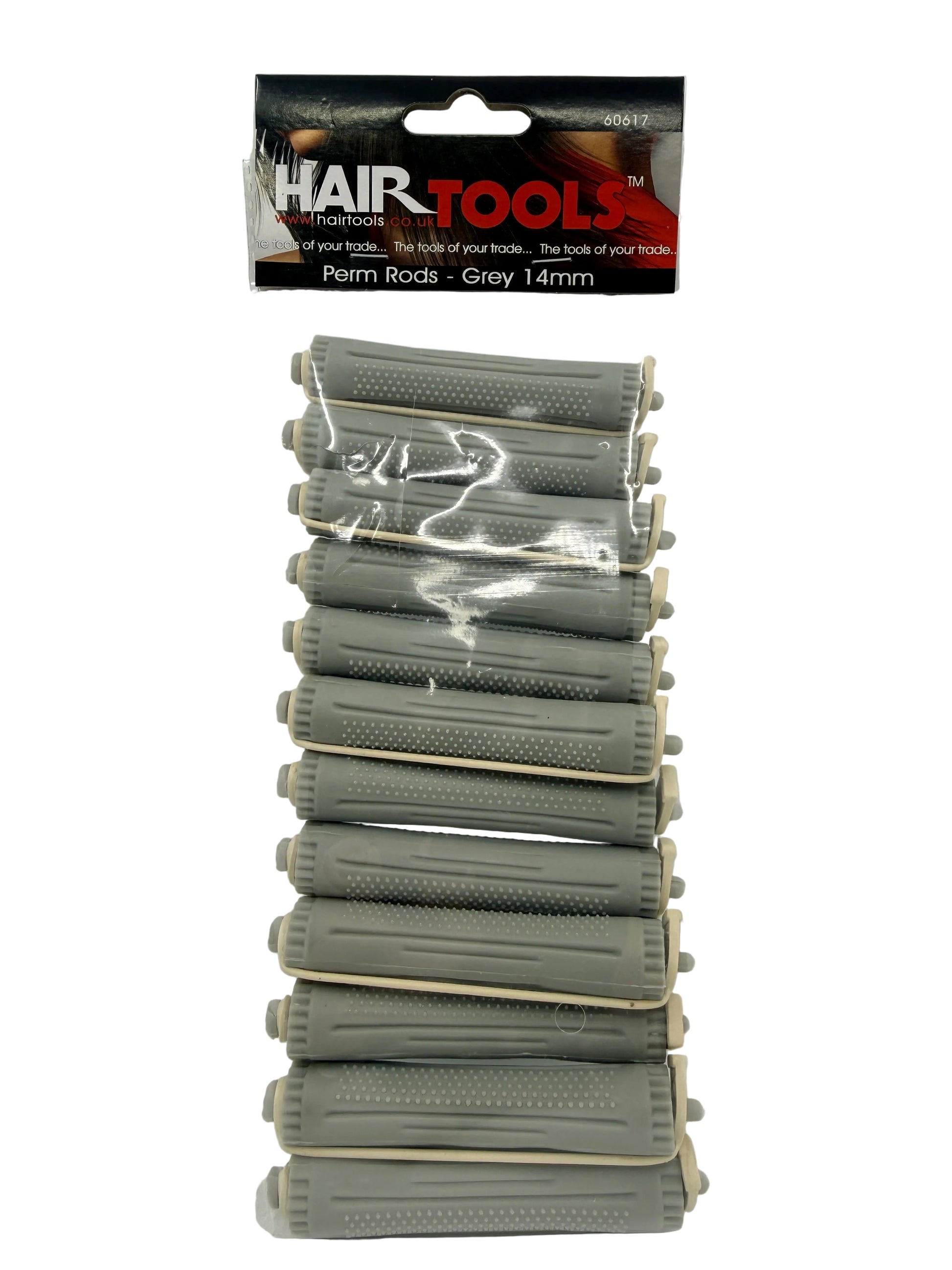 Pack of gray hair rollers with 'Hair Tools' branding on a light gray background