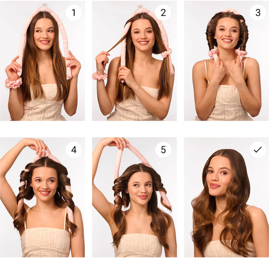 Step-by-step guide on how to style hair with the heatless curler set