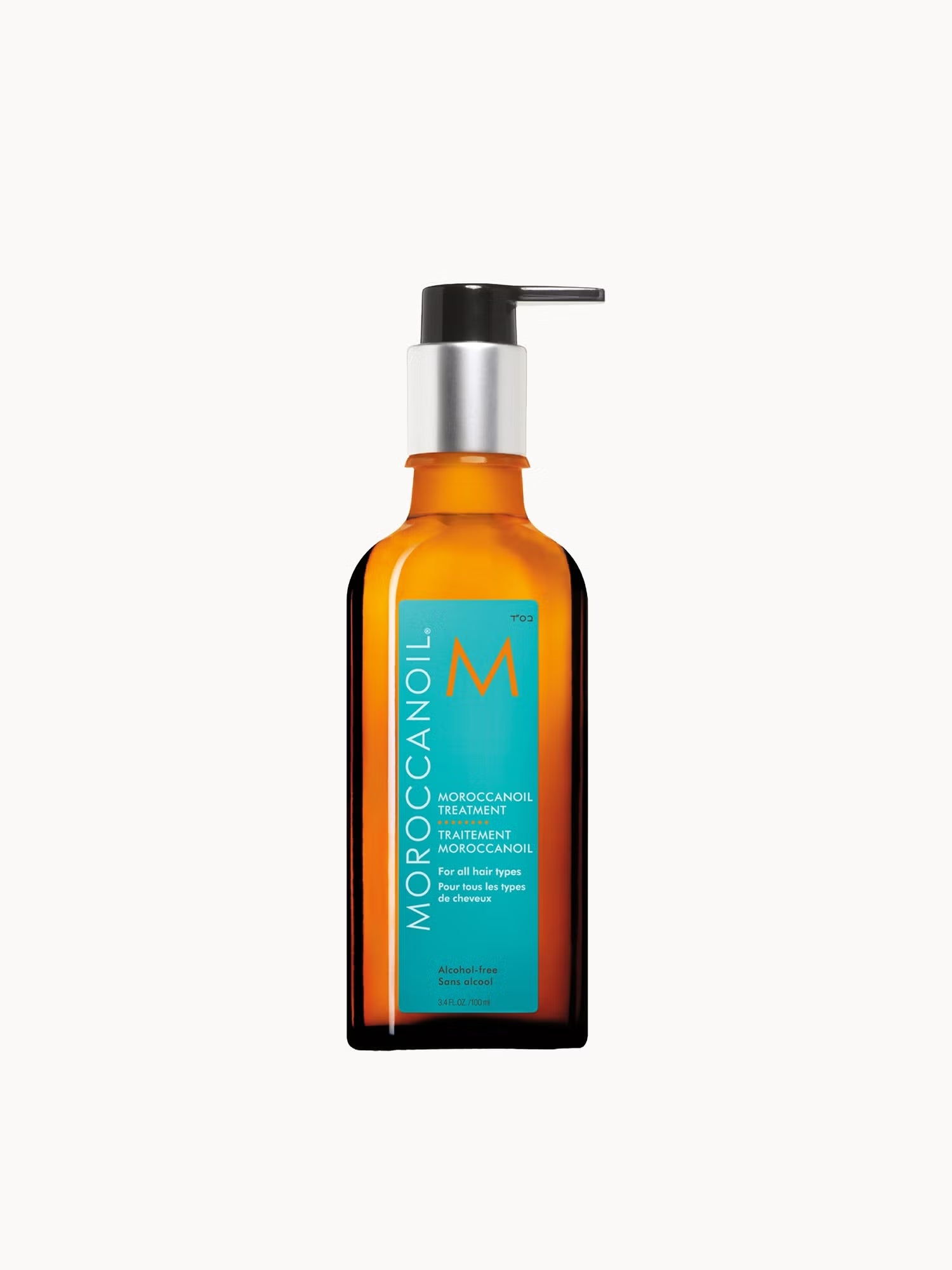 Moroccanoil bottle with pump on a white background