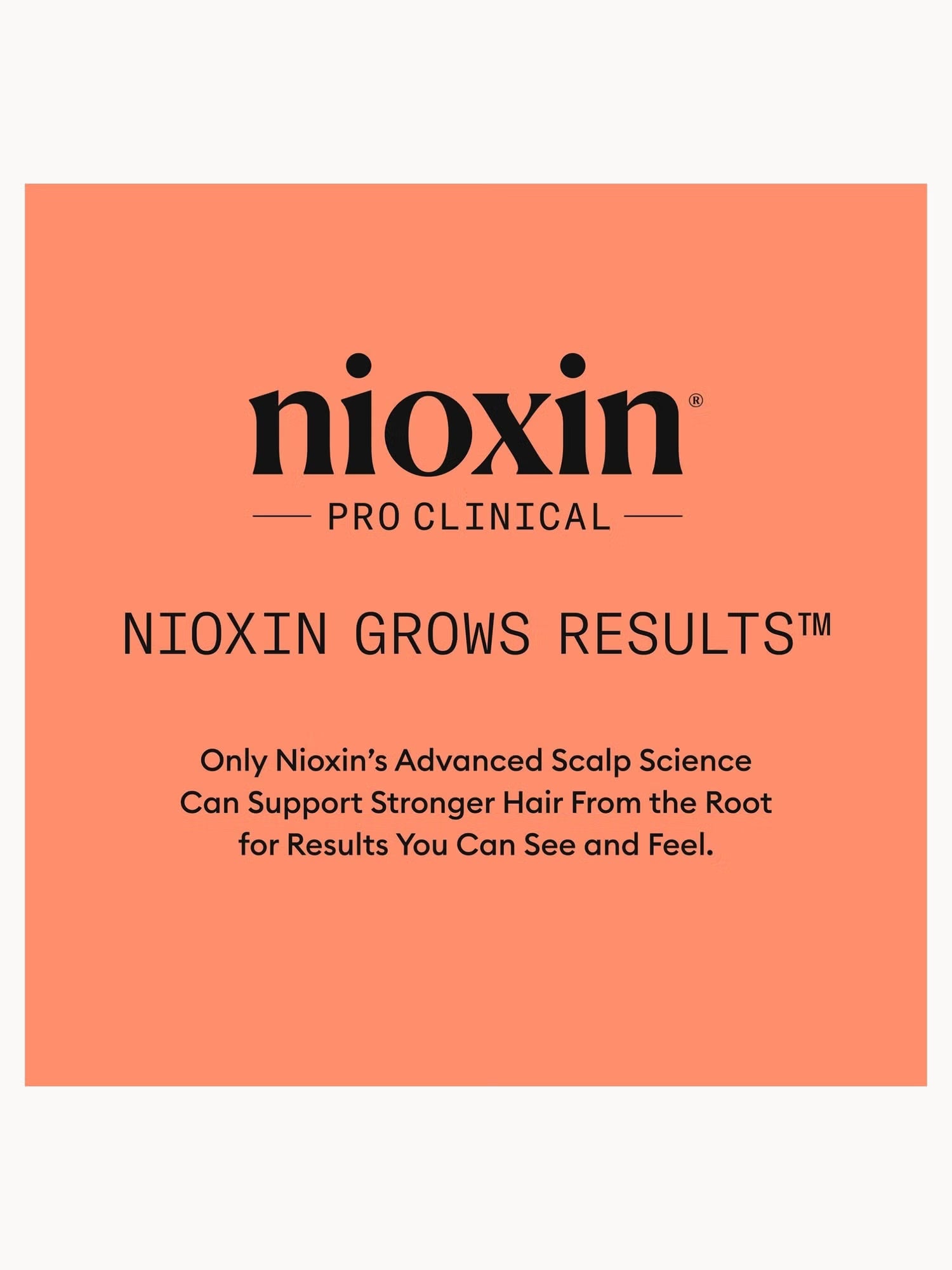 Nioxin advertisement with brand name and tagline on a peach background