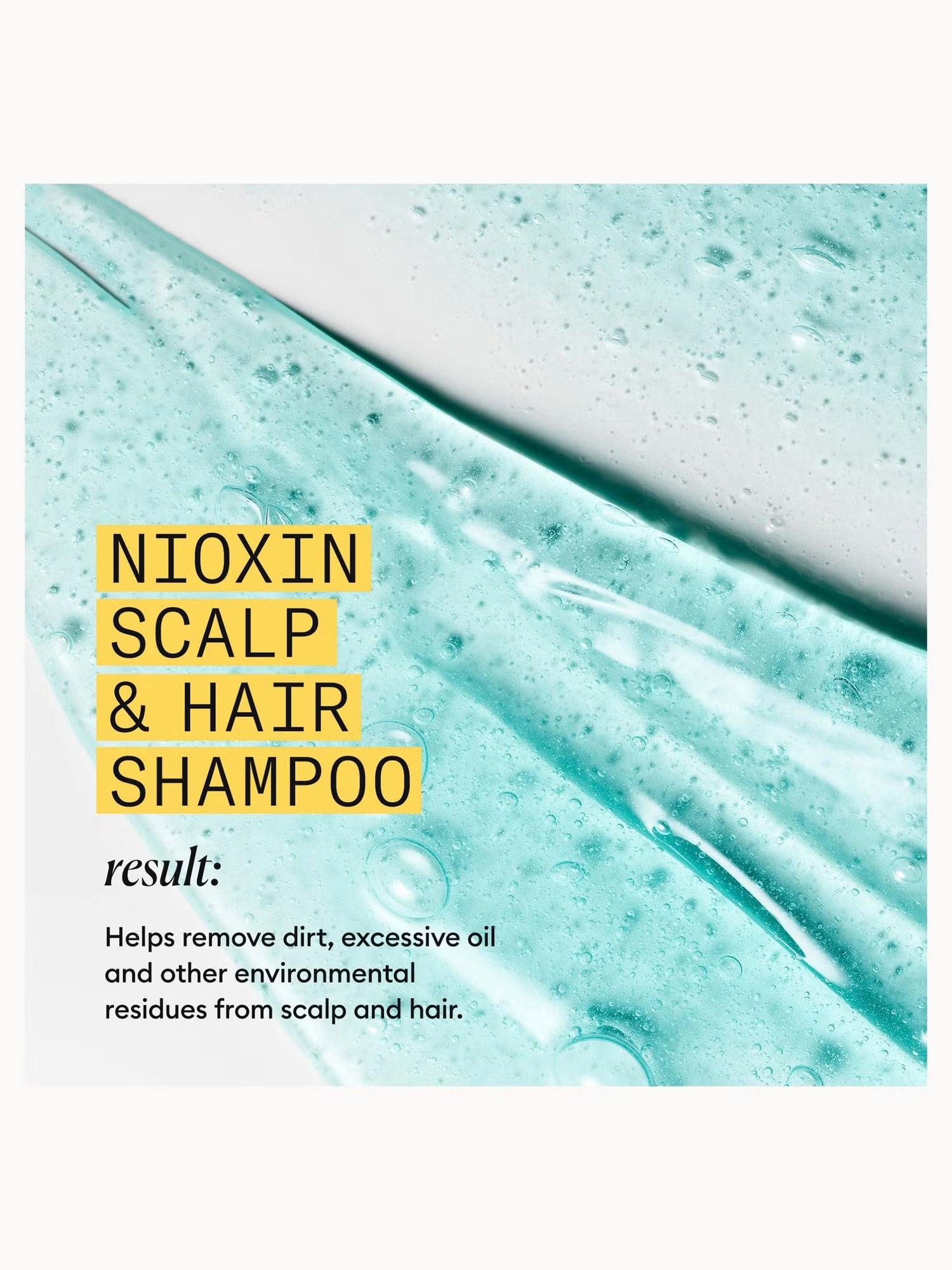 Nioxin scalp and hair shampoo with blue liquid and text on a white background