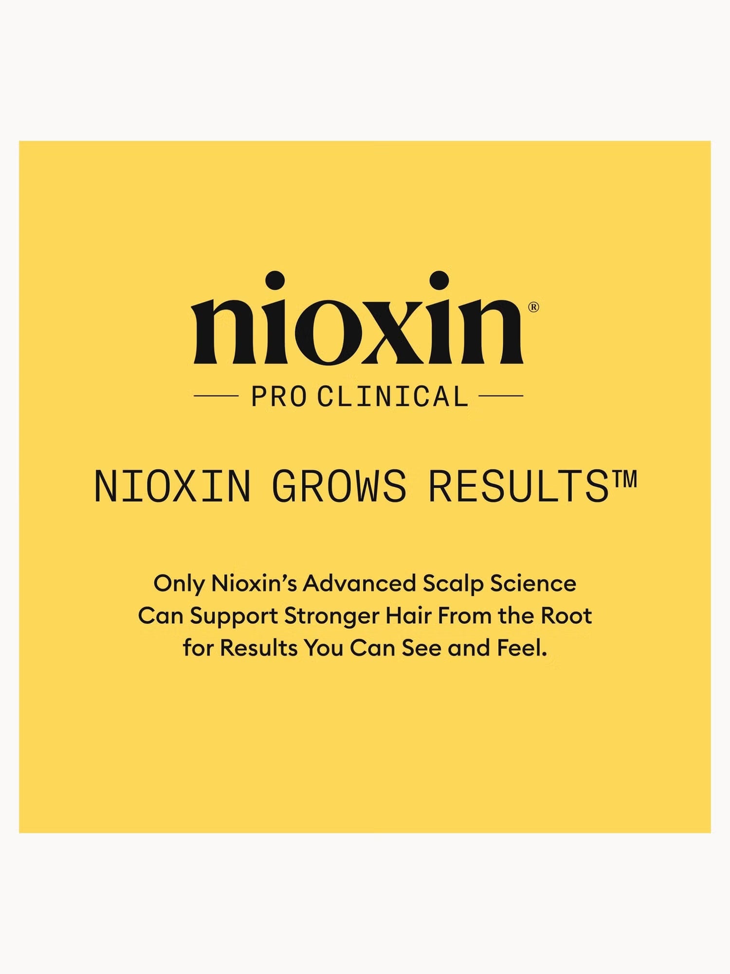 Nioxin logo and text on a yellow background
