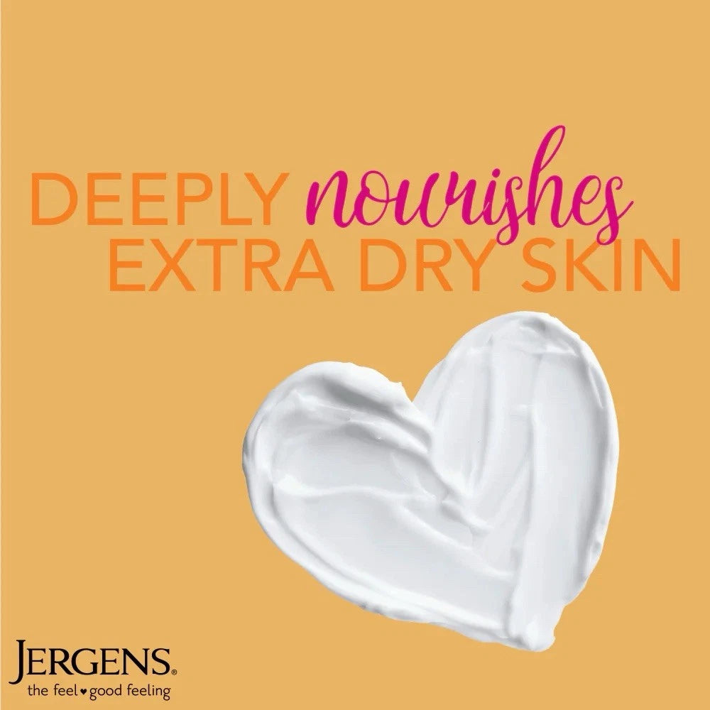 Heart-shaped lotion application on a beige background with Jergens branding.
