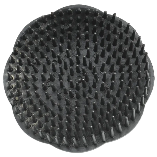 Black circular shampoo and scalp massager brush with bristles